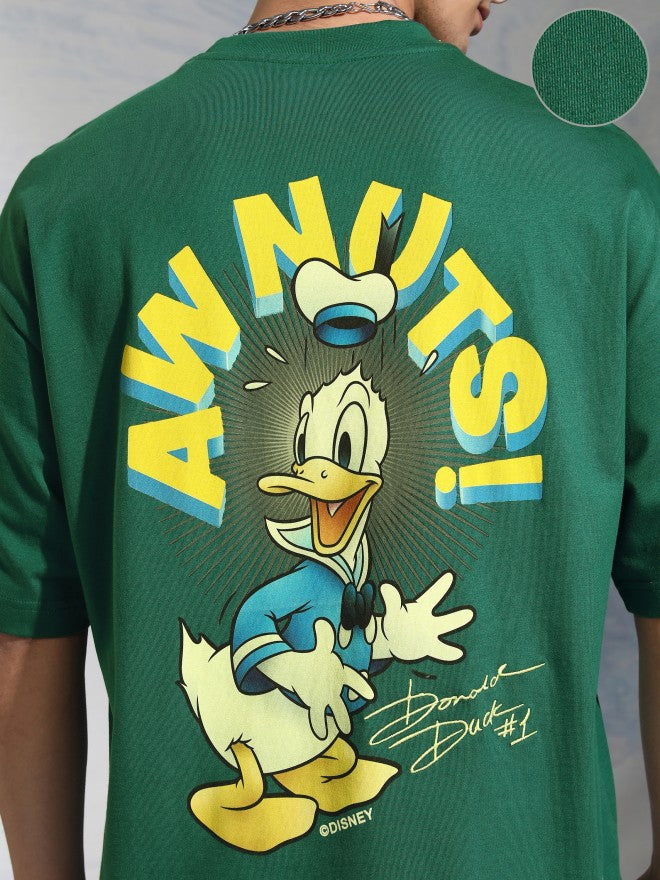 Disney By Highlander Men Green Donald Duck Printed Round Neck Oversized Fit T-Shirt - Green - Image 5