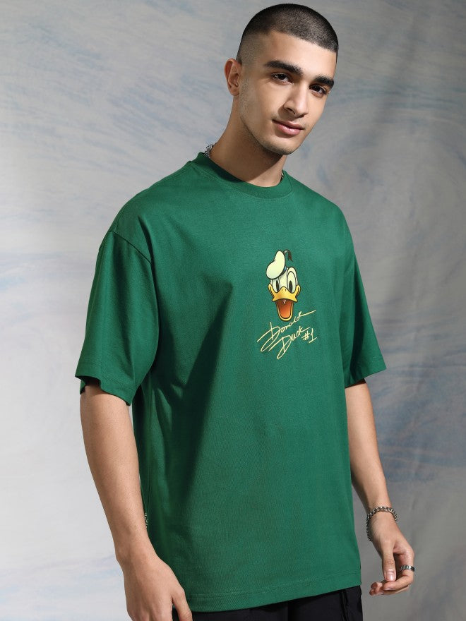 Disney By Highlander Men Green Donald Duck Printed Round Neck Oversized Fit T-Shirt - Green - Image 6