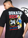 Disney By Highlander Men Black Donald Duck Printed Round Neck Oversized Fit T-Shirt - Black - Image 1