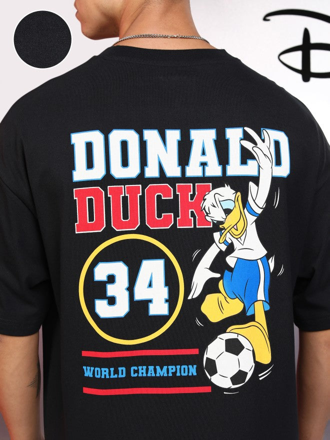 Disney By Highlander Men Black Donald Duck Printed Round Neck Oversized Fit T-Shirt - Black - Image 5