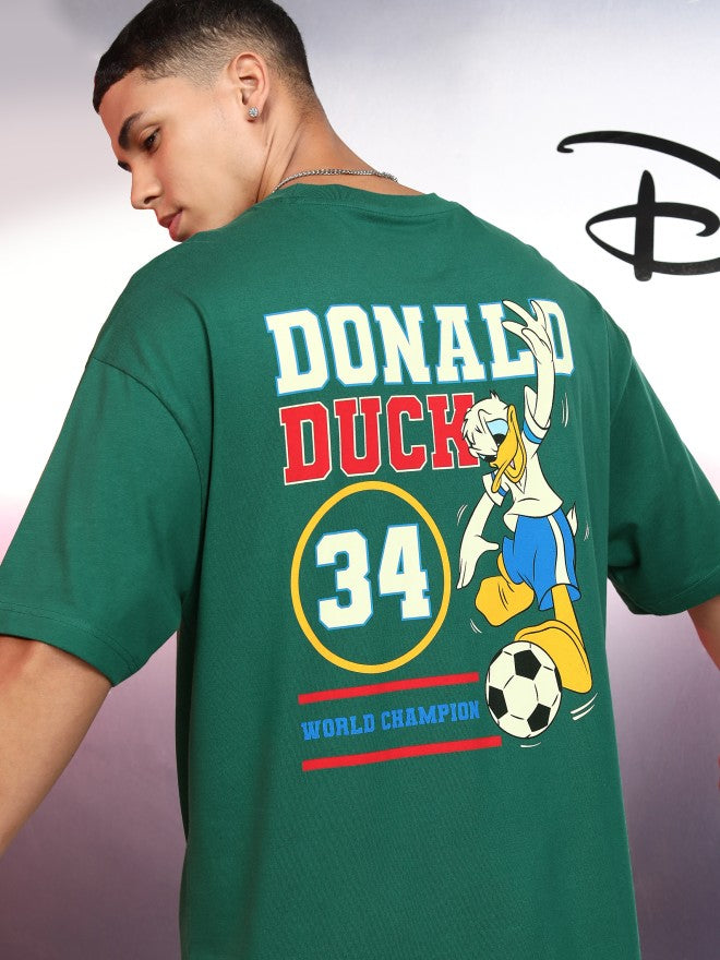 Disney By Highlander Men Green Donald Duck Printed Round Neck Oversized Fit T-Shirt - Green - Image 1