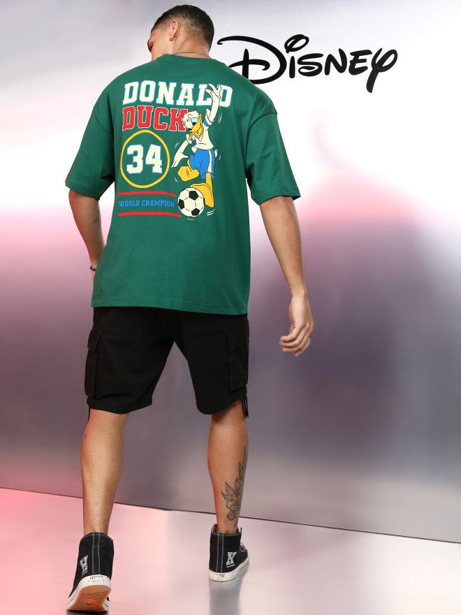Disney By Highlander Men Green Donald Duck Printed Round Neck Oversized Fit T-Shirt - Green - Image 2