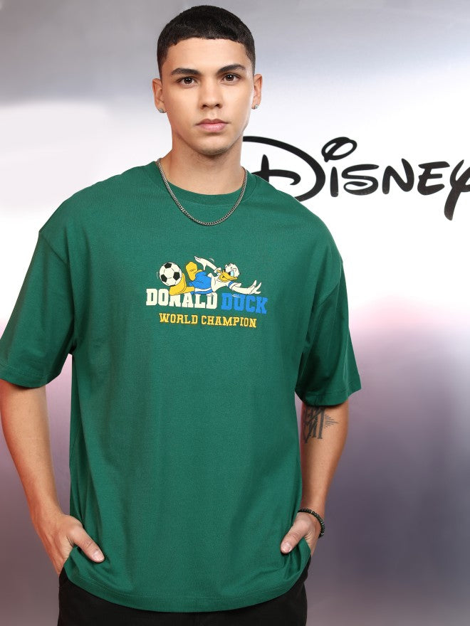 Disney By Highlander Men Green Donald Duck Printed Round Neck Oversized Fit T-Shirt - Green - Image 3