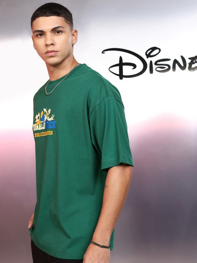 Disney By Highlander Men Green Donald Duck Printed Round Neck Oversized Fit T-Shirt - Green - Image 4