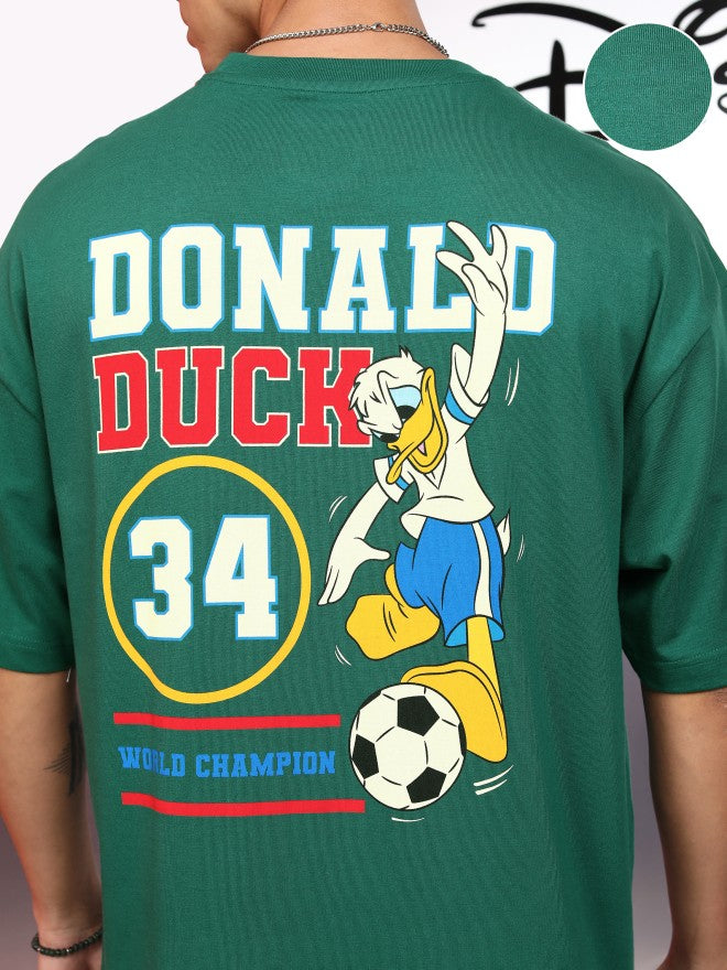 Disney By Highlander Men Green Donald Duck Printed Round Neck Oversized Fit T-Shirt - Green - Image 5