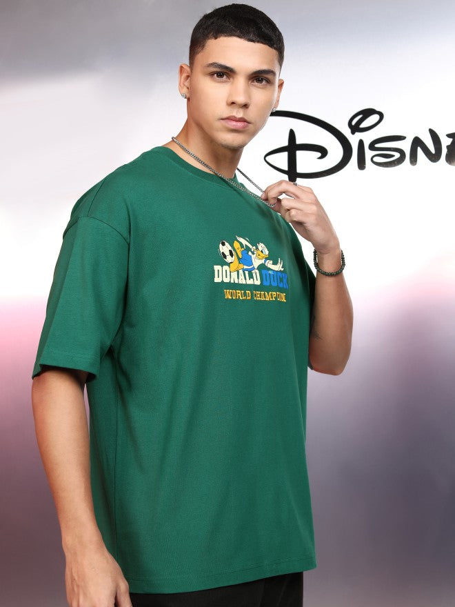 Disney By Highlander Men Green Donald Duck Printed Round Neck Oversized Fit T-Shirt - Green - Image 6