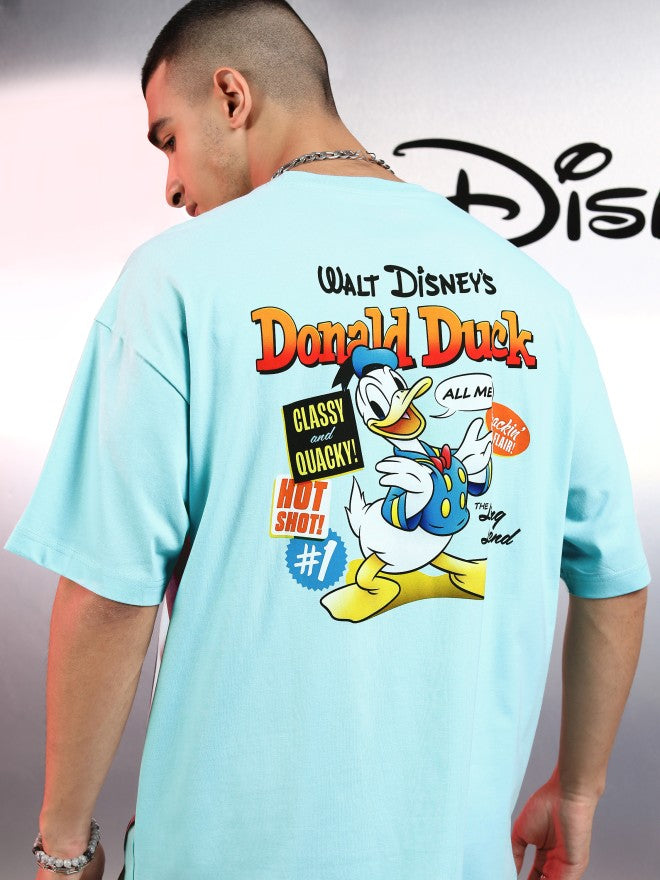 Disney By Highlander Men Blue Donald Duck Printed Round Neck Oversized Fit T-Shirt - Blue - Image 1