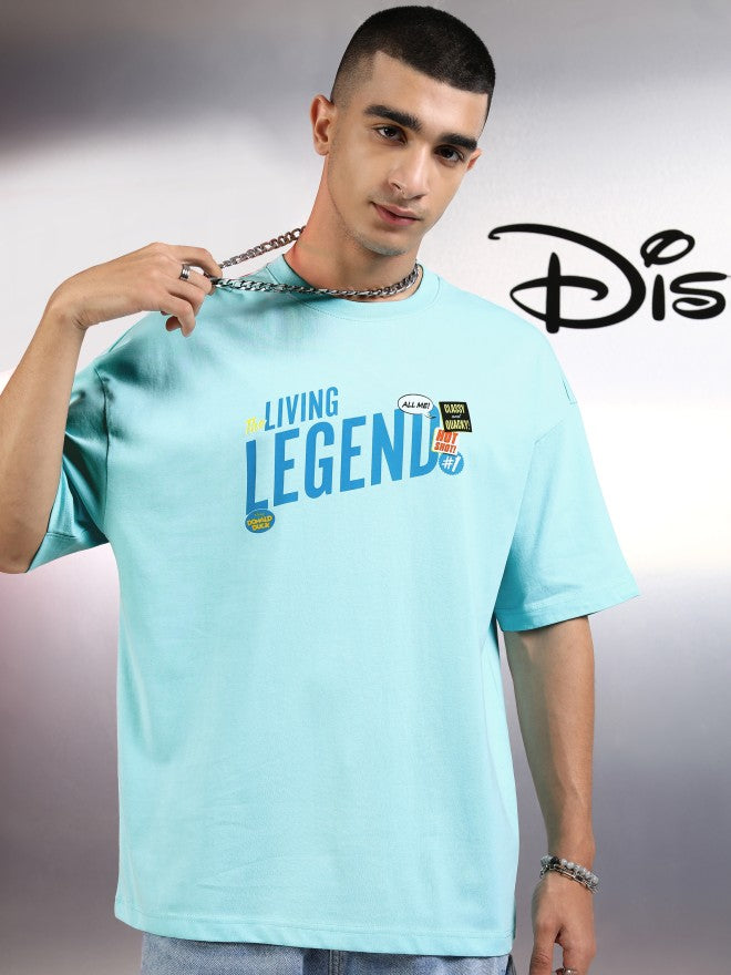 Disney By Highlander Men Blue Donald Duck Printed Round Neck Oversized Fit T-Shirt - Blue - Image 3