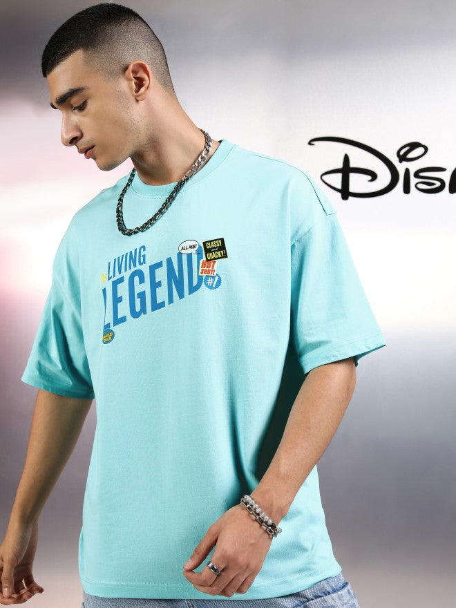 Disney By Highlander Men Blue Donald Duck Printed Round Neck Oversized Fit T-Shirt - Blue - Image 4
