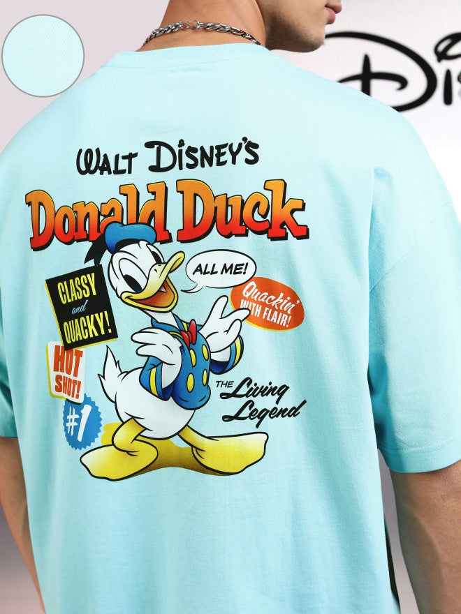 Disney By Highlander Men Blue Donald Duck Printed Round Neck Oversized Fit T-Shirt - Blue - Image 5