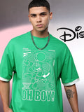 Disney By Highlander Men Green Mickey Mouse Printed Round Neck Oversized Fit T-Shirt - Green - Image 1
