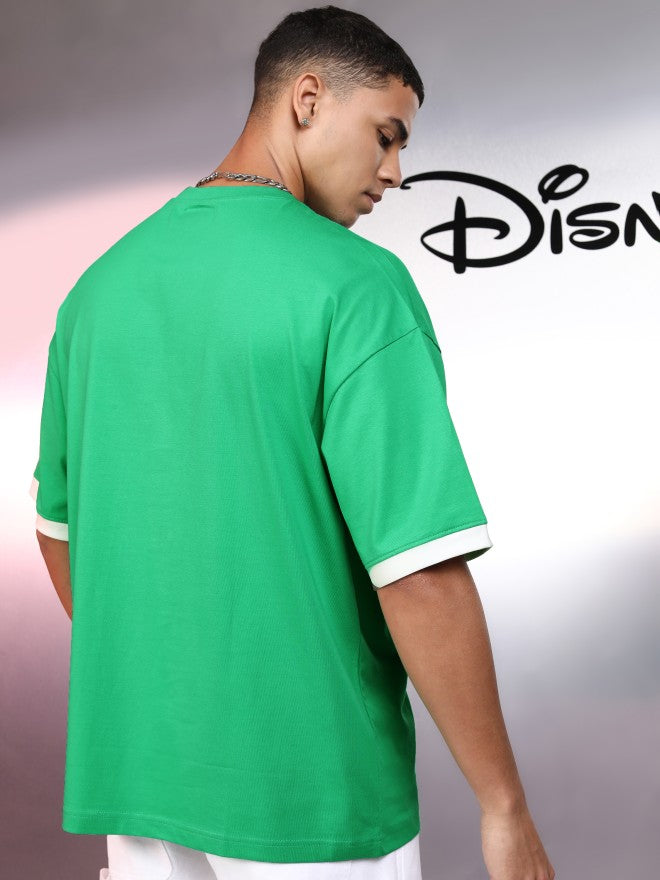 Disney By Highlander Men Green Mickey Mouse Printed Round Neck Oversized Fit T-Shirt - Green - Image 3