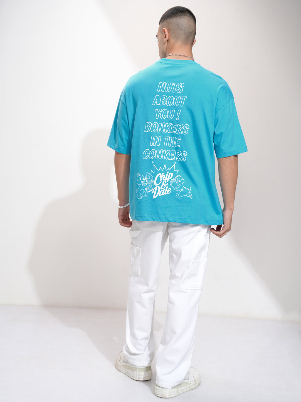 Disney By Highlander Men Turquoise Chip And Dale Printed Round Neck Oversized Fit T-Shirt - Turquoise - Image 2