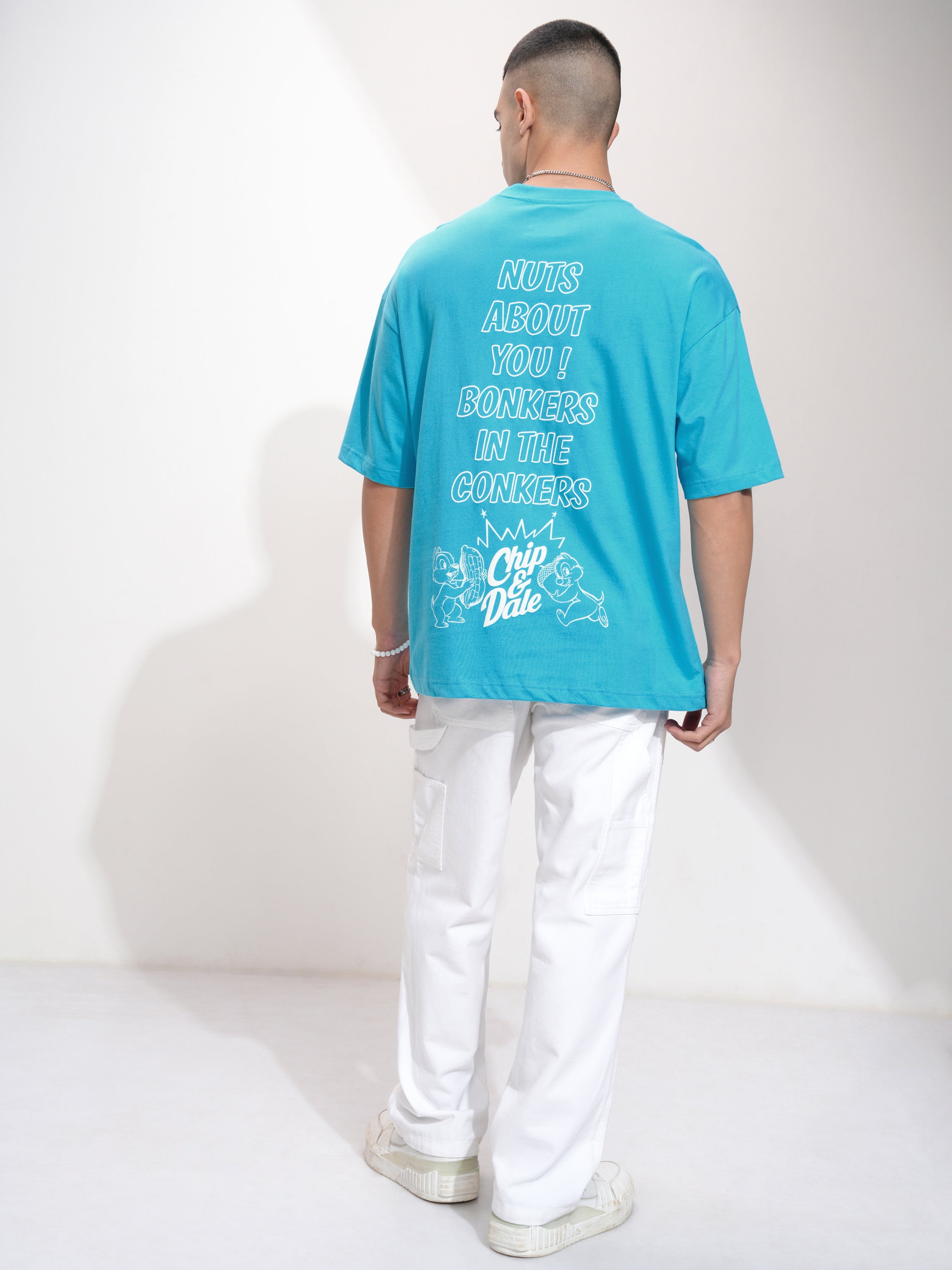 Disney By Highlander Men Turquoise Chip And Dale Printed Round Neck Oversized Fit T-Shirt - Turquoise - Image 2
