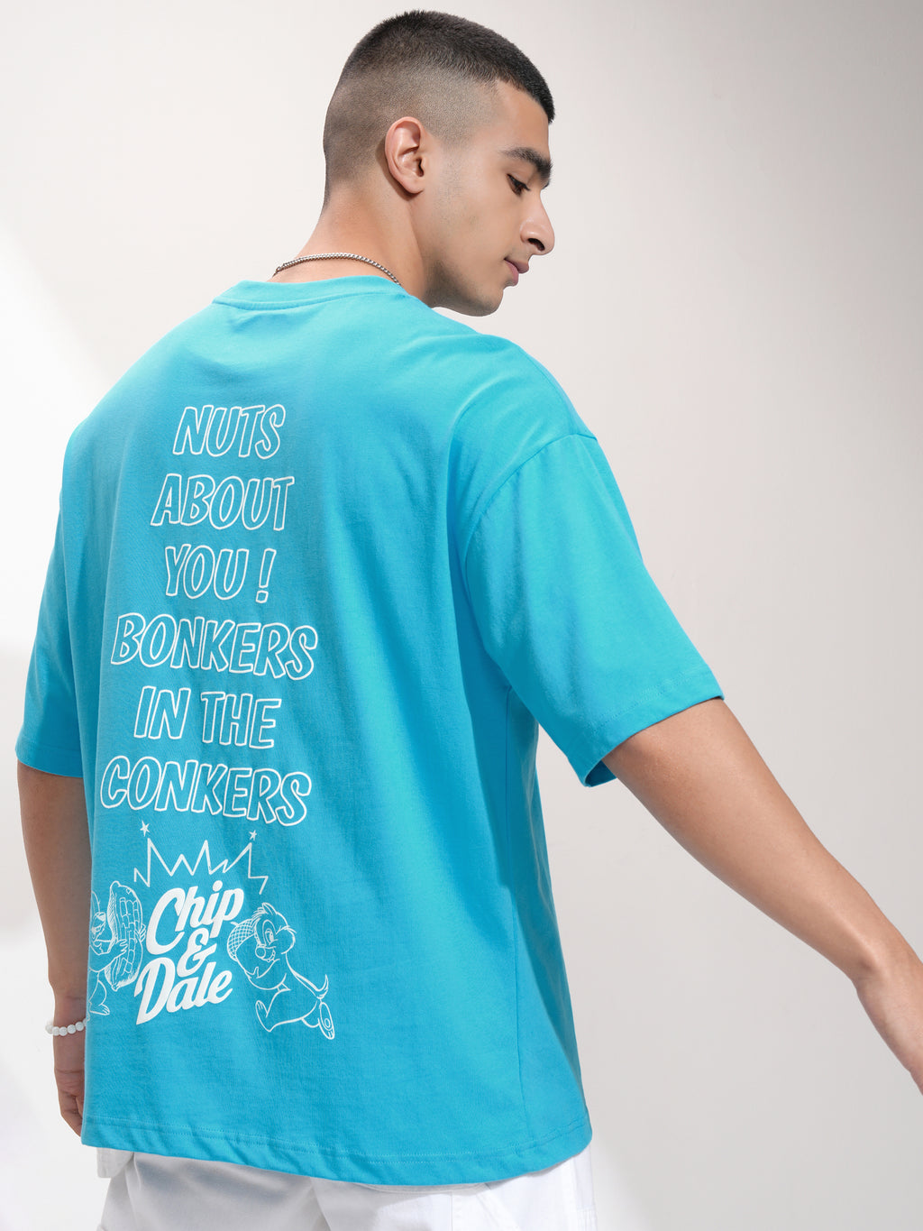 Disney By Highlander Men Turquoise Chip And Dale Printed Round Neck Oversized Fit T-Shirt - Turquoise - Image 3