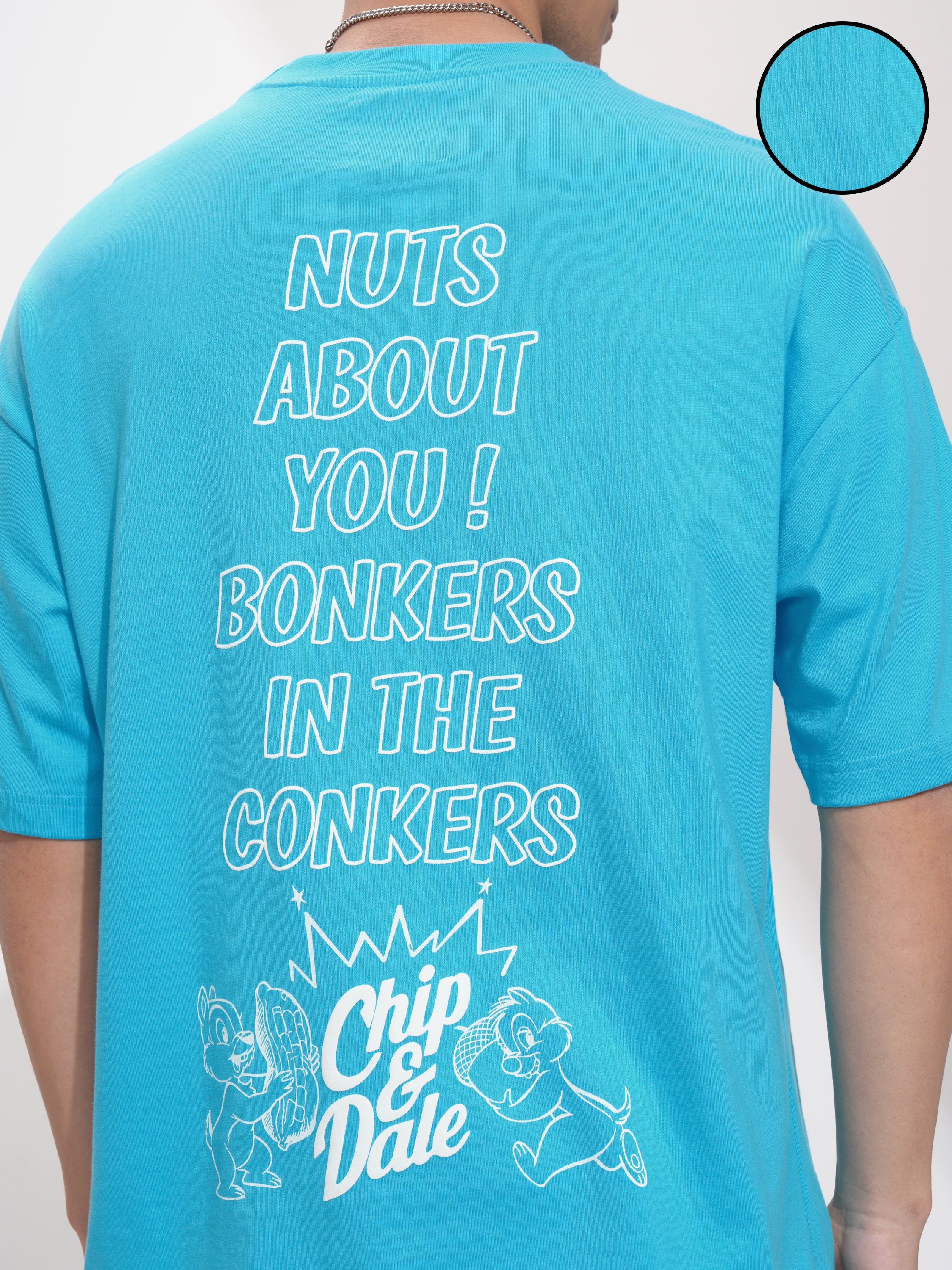 Disney By Highlander Men Turquoise Chip And Dale Printed Round Neck Oversized Fit T-Shirt - Turquoise - Image 5