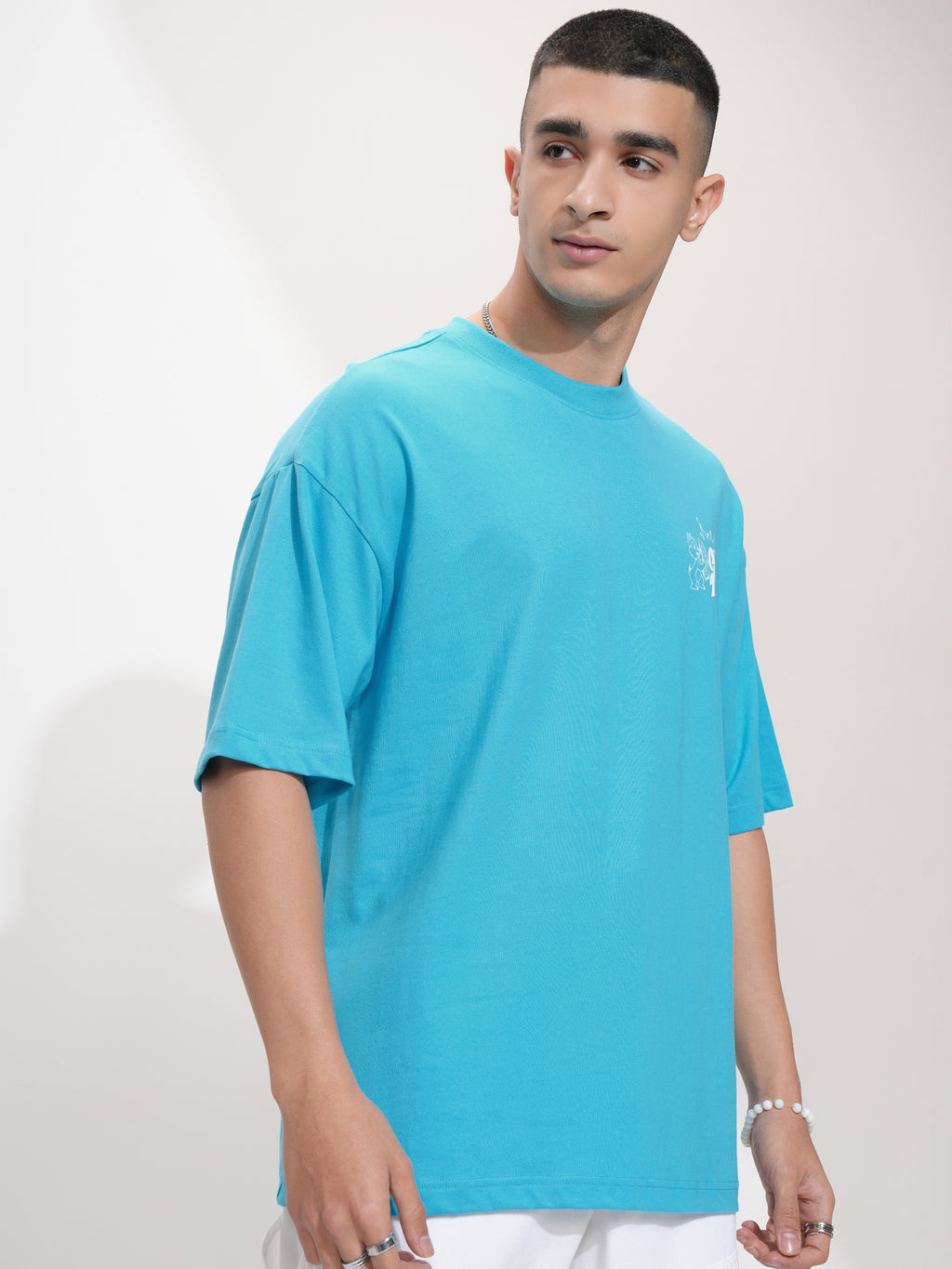 Disney By Highlander Men Turquoise Chip And Dale Printed Round Neck Oversized Fit T-Shirt - Turquoise - Image 6
