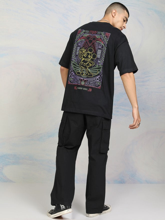 Disney By Highlander Men Black Mickey Mouse Printed Round Neck Oversized Fit T-Shirt - Black - Image 2