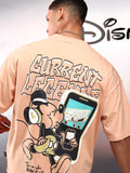 Disney By Highlander Men Peach Mickey Mouse Printed Round Neck Oversized Fit T-Shirt - Peach - Image 1