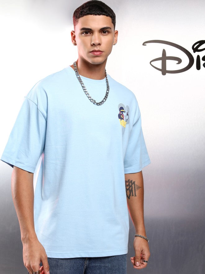 Disney By Highlander Men Blue Mickey Mouse Printed Round Neck Oversized Fit T-Shirt - Blue - Image 3