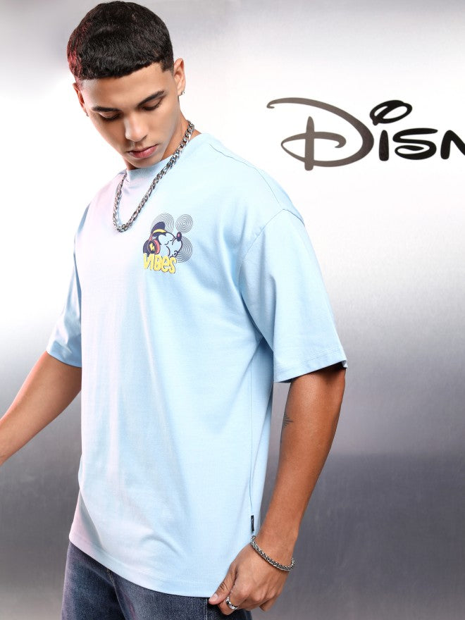 Disney By Highlander Men Blue Mickey Mouse Printed Round Neck Oversized Fit T-Shirt - Blue - Image 4