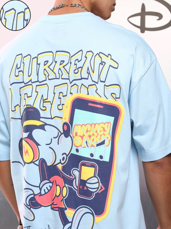 Disney By Highlander Men Blue Mickey Mouse Printed Round Neck Oversized Fit T-Shirt - Blue - Image 5