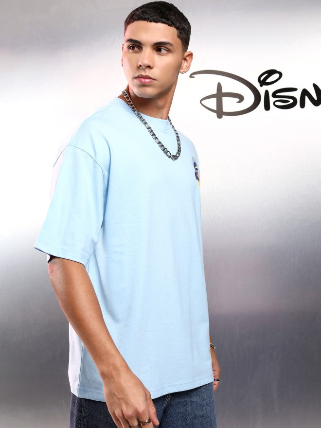 Disney By Highlander Men Blue Mickey Mouse Printed Round Neck Oversized Fit T-Shirt - Blue - Image 6