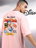 Disney By Highlander Men Pink Donald Duck Printed Round Neck Oversized Fit T-Shirt - Pink - Image 1