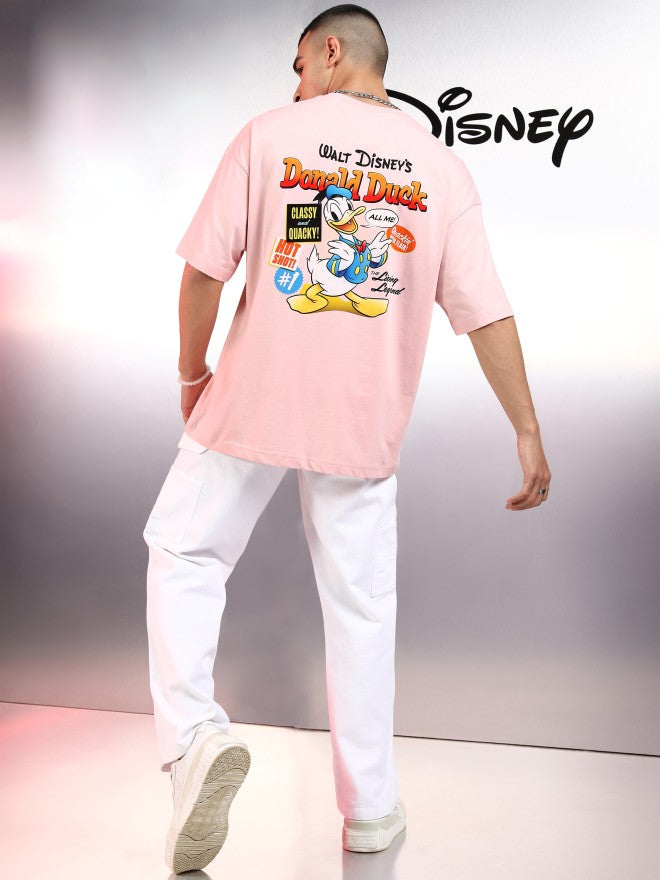 Disney By Highlander Men Pink Donald Duck Printed Round Neck Oversized Fit T-Shirt - Pink - Image 2