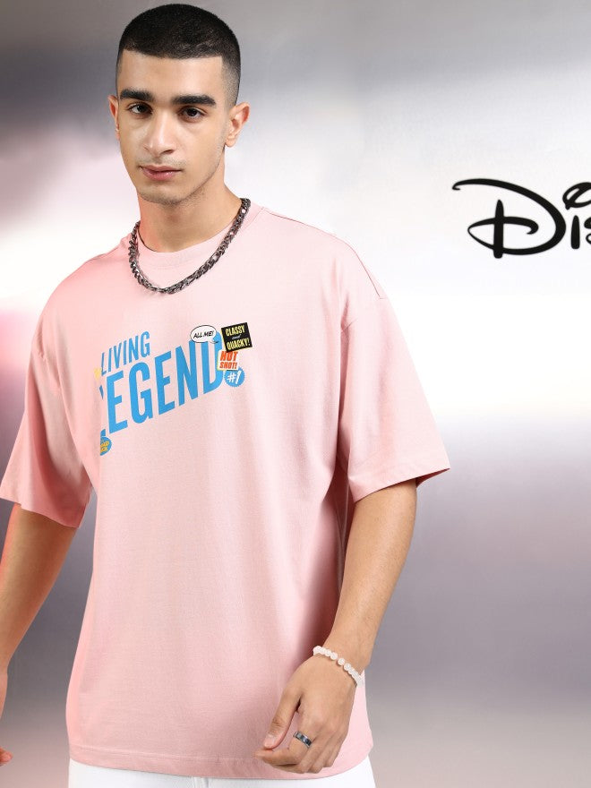 Disney By Highlander Men Pink Donald Duck Printed Round Neck Oversized Fit T-Shirt - Pink - Image 3
