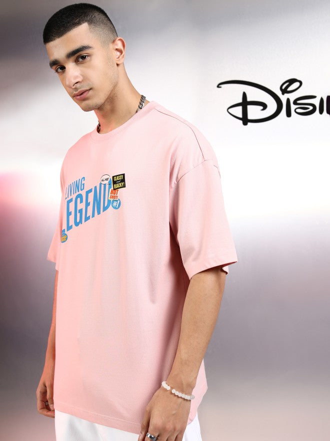 Disney By Highlander Men Pink Donald Duck Printed Round Neck Oversized Fit T-Shirt - Pink - Image 4