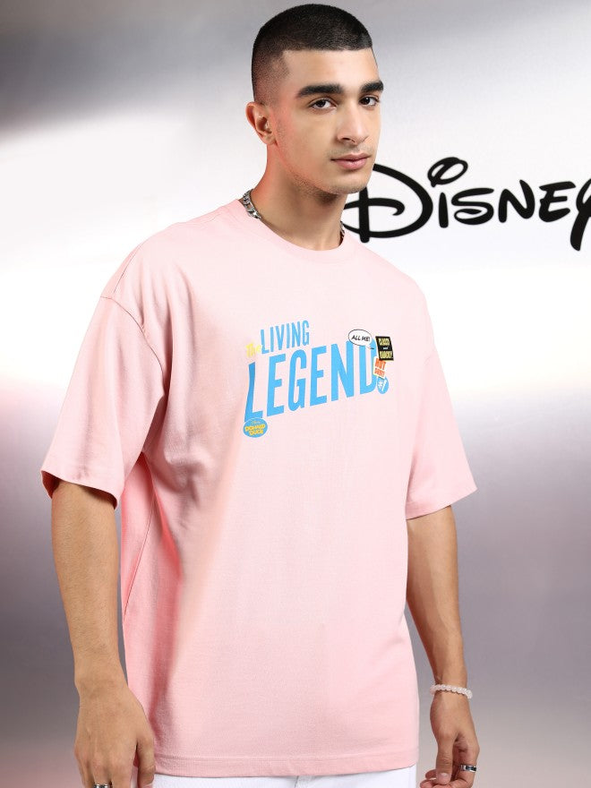 Disney By Highlander Men Pink Donald Duck Printed Round Neck Oversized Fit T-Shirt - Pink - Image 6