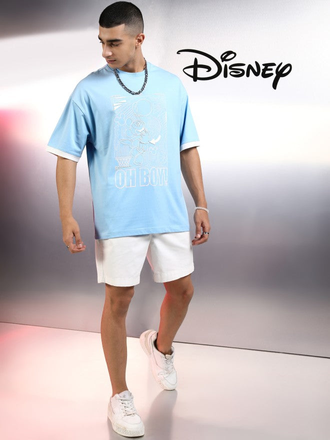 Disney By Highlander Men Blue Mickey Mouse Printed Round Neck Oversized Fit T-Shirt - Blue - Image 2
