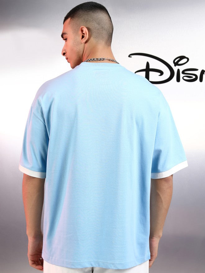Disney By Highlander Men Blue Mickey Mouse Printed Round Neck Oversized Fit T-Shirt - Blue - Image 3