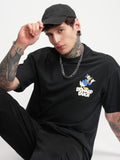 Disney By Highlander Men Black Doanld Duck Printed Round Neck Oversized Fit T-Shirt - Black - Image 1