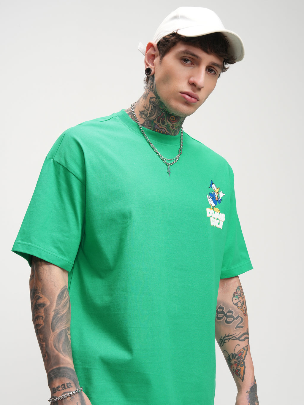 Donald Duck Men Printed Round Neck Oversized Fit T-Shirt - Green - Image 1