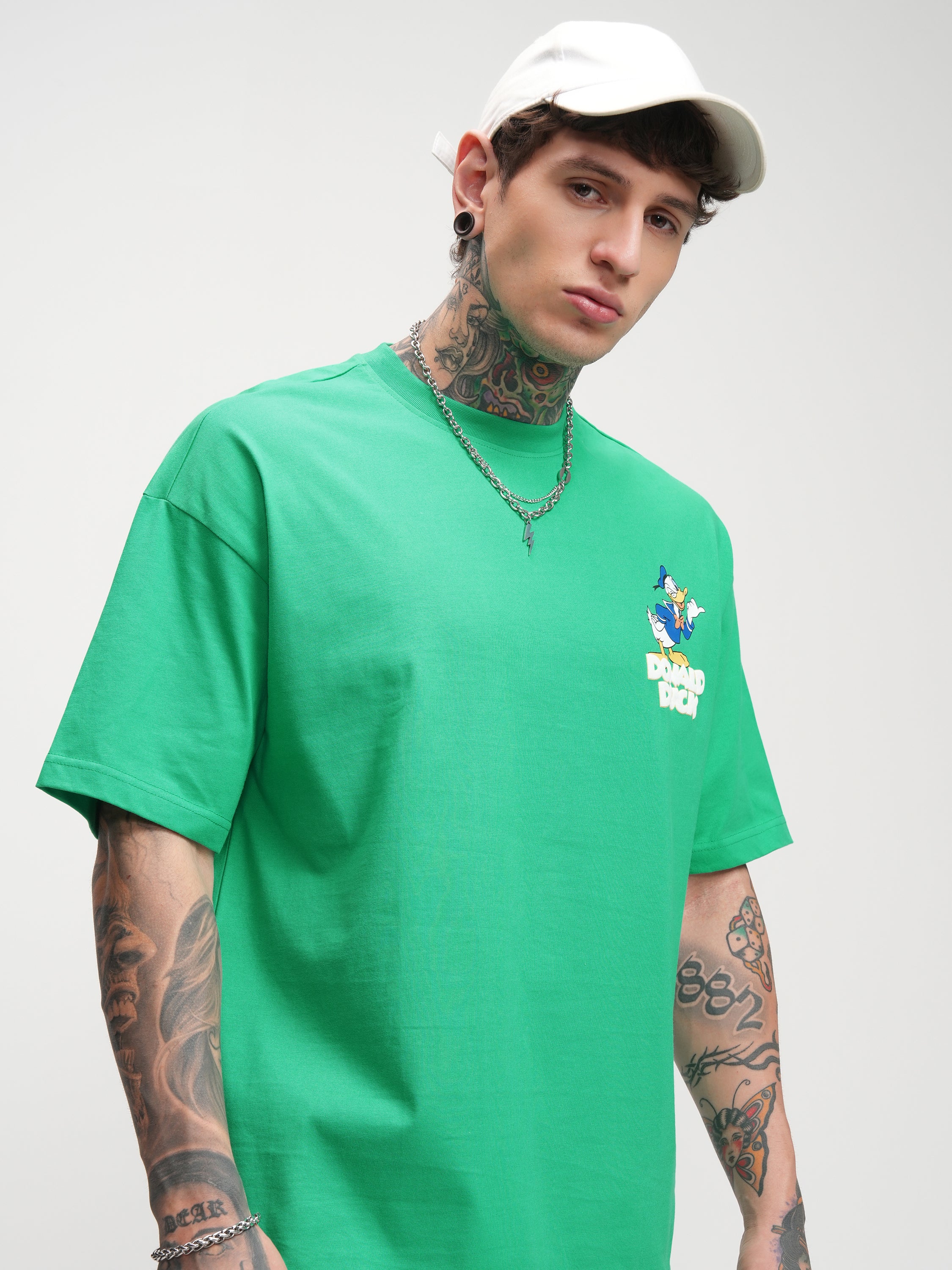 Donald Duck Men Printed Round Neck Oversized Fit T-Shirt - Green - Image 1