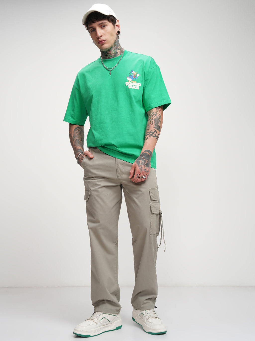 Donald Duck Men Printed Round Neck Oversized Fit T-Shirt - Green - Image 2