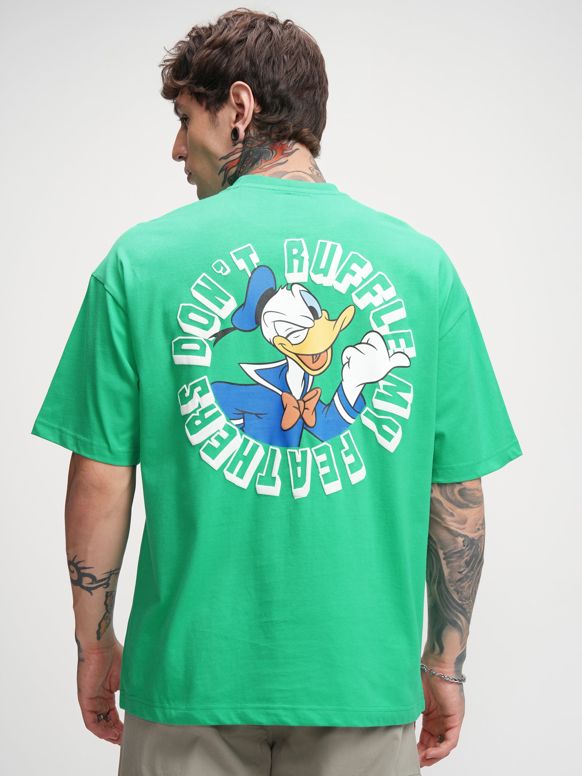 Donald Duck Men Printed Round Neck Oversized Fit T-Shirt - Green - Image 3