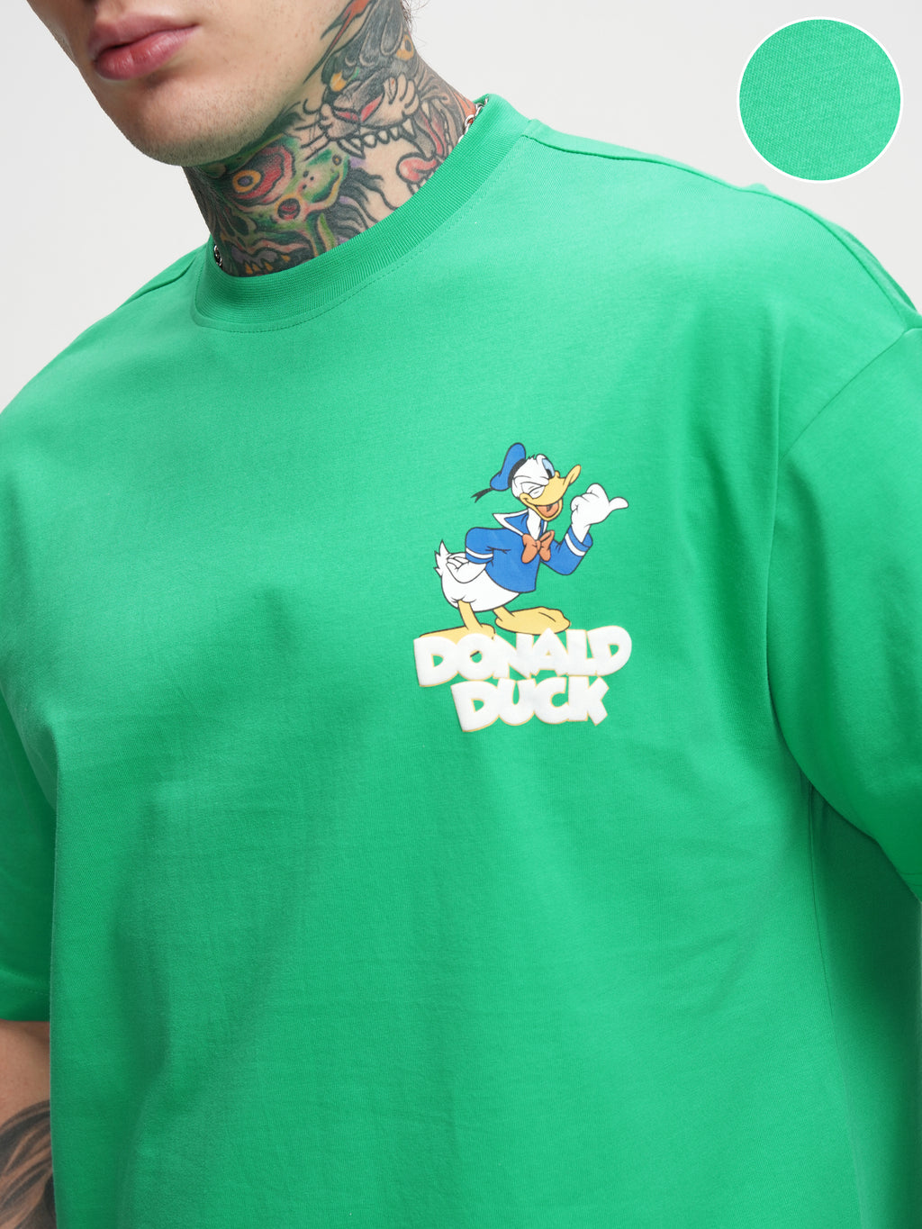 Donald Duck Men Printed Round Neck Oversized Fit T-Shirt - Green - Image 5