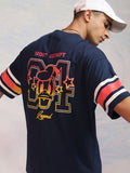 Disney By Highlander Men Navy Blue Donald Duck Printed Round Neck Oversized Fit T-Shirt - Navy Blue - Image 1