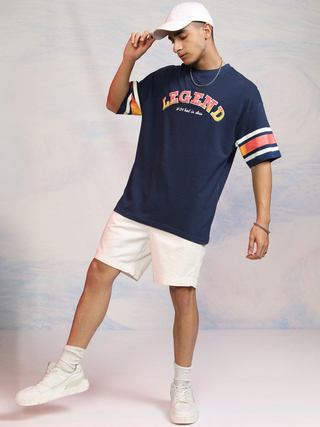 Disney By Highlander Men Navy Blue Donald Duck Printed Round Neck Oversized Fit T-Shirt - Navy Blue - Image 2