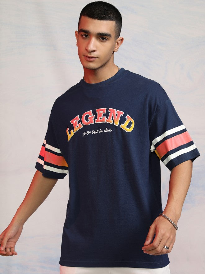 Disney By Highlander Men Navy Blue Donald Duck Printed Round Neck Oversized Fit T-Shirt - Navy Blue - Image 3