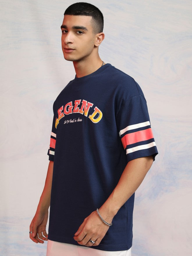 Disney By Highlander Men Navy Blue Donald Duck Printed Round Neck Oversized Fit T-Shirt - Navy Blue - Image 4