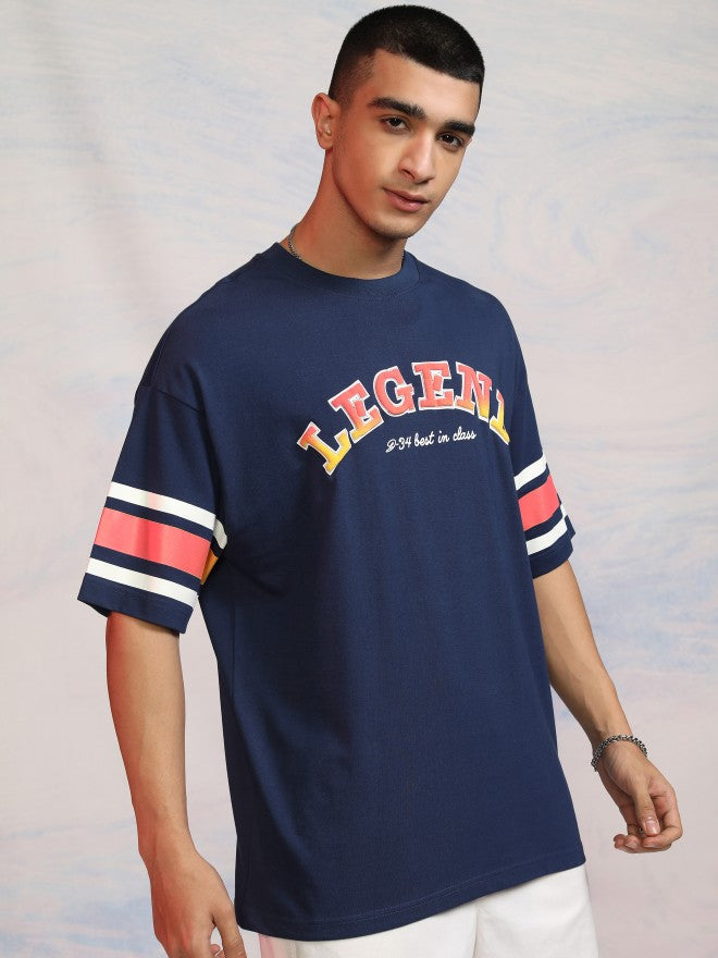 Disney By Highlander Men Navy Blue Donald Duck Printed Round Neck Oversized Fit T-Shirt - Navy Blue - Image 6
