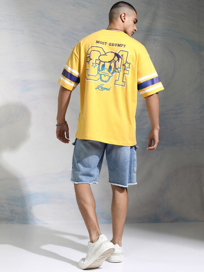 Disney By Highlander Men Yellow Donald Duck Printed Round Neck Oversized Fit T-Shirt - Yellow - Image 2