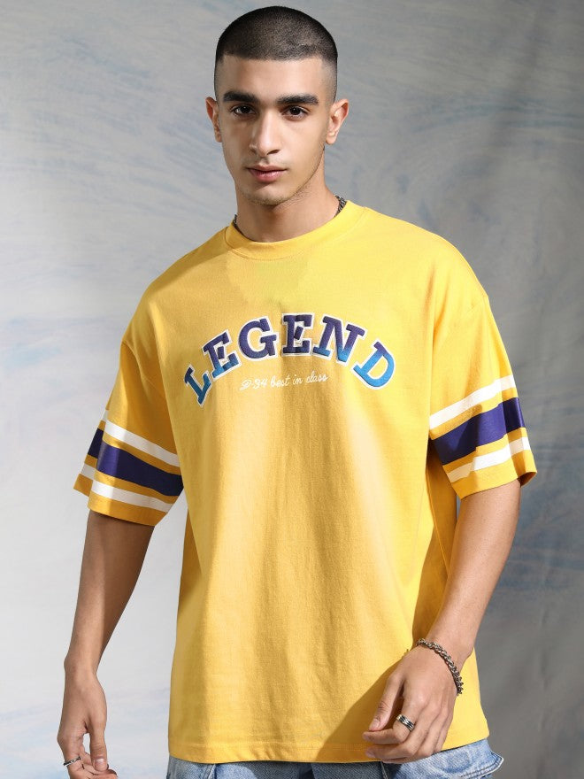 Disney By Highlander Men Yellow Donald Duck Printed Round Neck Oversized Fit T-Shirt - Yellow - Image 3