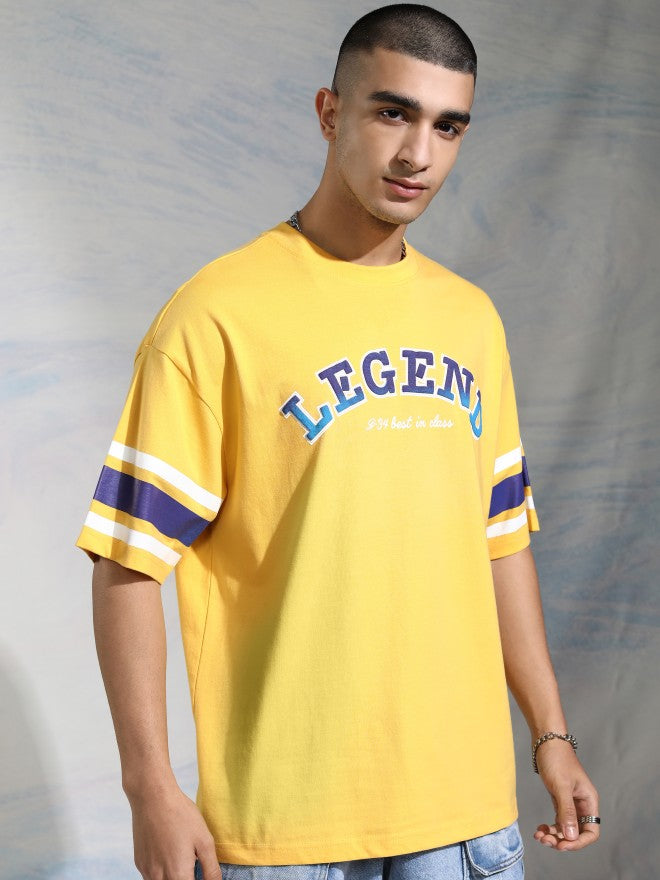 Disney By Highlander Men Yellow Donald Duck Printed Round Neck Oversized Fit T-Shirt - Yellow - Image 6