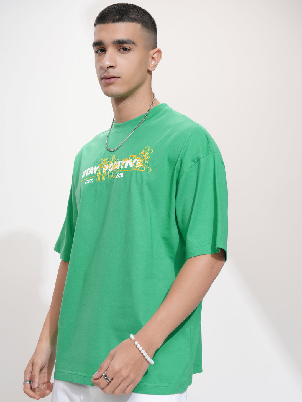 Disney By Highlander Men Green Mickey Mouse Printed Round Neck Oversized Fit T-Shirt - Green - Image 4