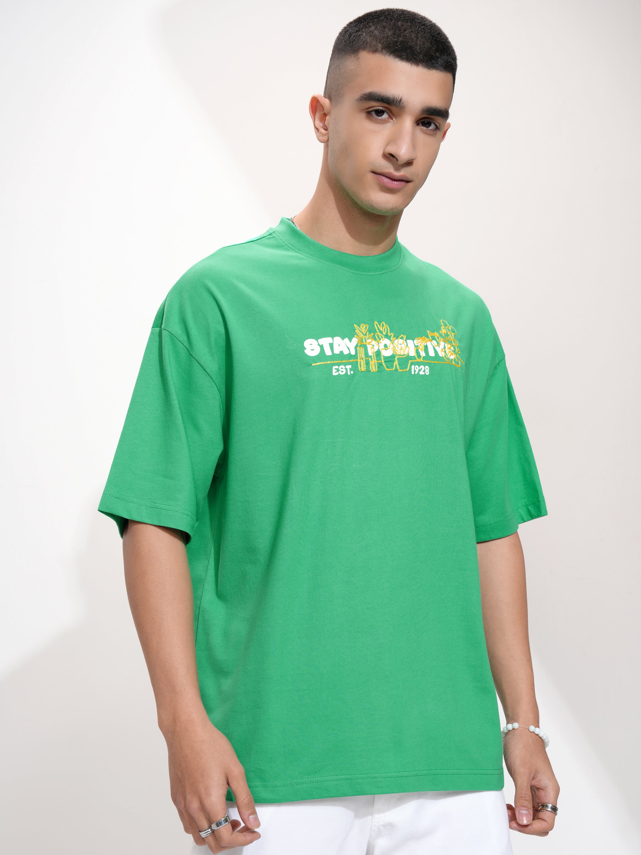 Disney By Highlander Men Green Mickey Mouse Printed Round Neck Oversized Fit T-Shirt - Green - Image 6